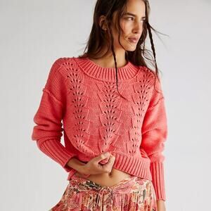 Free People Bell Song Pullover Sweater Cropped Oversized Boho Size Large